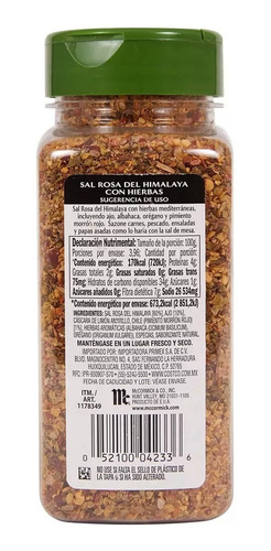 Sal Rosa Del Himalaya Con Hierbas Mediterraneas 396gr Mccorm