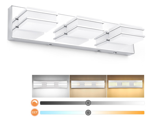 Lampara Baño 3 Color Regulabl Temperatura Espejo Led Cromada