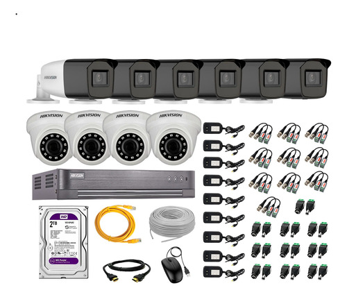 Cámaras Seguridad Kit 10 Hikvision Full Hd 2tb 40m Varifocal