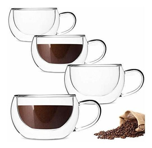 Tazas Pocillos Café Doble Pared 10 Onzas Asas Vidrio