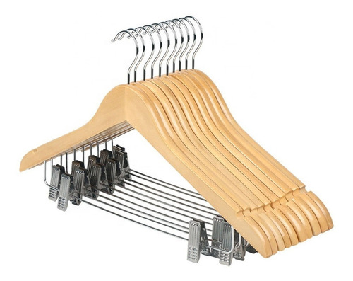 Imagen 3 de 10 de 50 Perchas De Madera Lustrada Con Broches Barnizada Premium X Mayor Y Menor Super Resistentes #shoppy