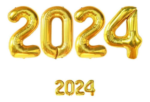 Kit Balão Bexiga Metalizado 2024 Dourado Ano Novo Reveillon