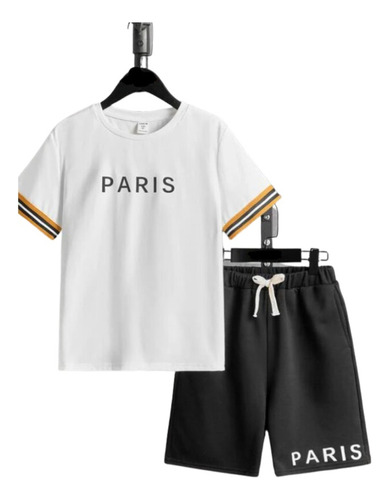 Conjunto De Camiseta Y Short Con Estampado De Paris De Niños