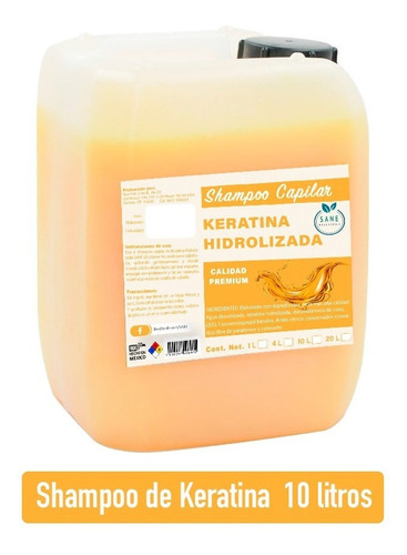  Shampoo Sane Keratina Hidrolizada Cabello Maltratado 10 Lts