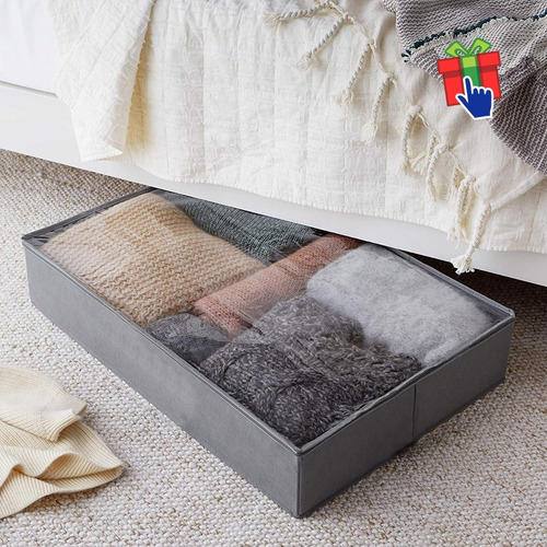 Imagen 7 de 8 de Set X 2 Organizadores Ropa Cama Tela Visor 80x45x15cm