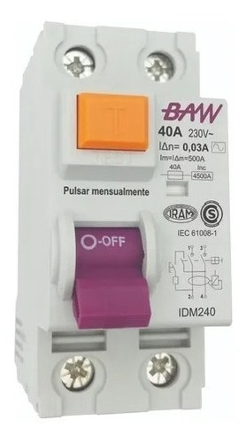 Disyuntor Interruptor Bipolar 2x63 Amp 30ma Baw Diferencial