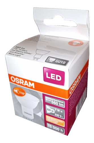 Imagen 2 de 7 de Lámpara Dicroica Led Osram 7w Gu10 220v Cálida Pack X10