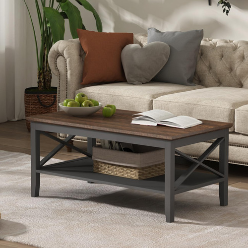 Mesa De Centro De Madera Con Patas Gruesas Y Almacenaje Oxfo
