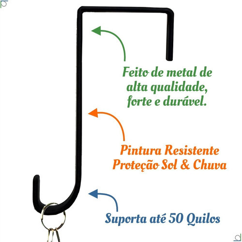 Gancho P/ Pender Plantas/Flores Preto SP12l08 Kit C/05 Forma Irregular