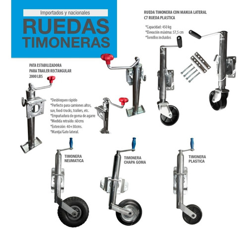 Imagen 4 de 5 de Rueda Timonera Para Trailer Rebatible -regulable-1000 Libras