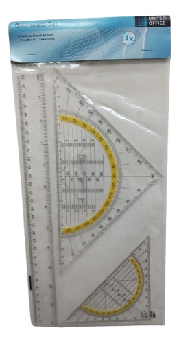 Set Geometría 3 Unid. Regla 30cm Escuadra Escolar 