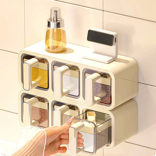 Caja De Especias De Cocina De Pared Con Doble Compartimento Amarillo Crema