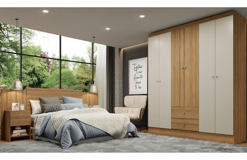 Guarda-Roupa Casal THB Astro, 6 Portas, Almendra e Off White