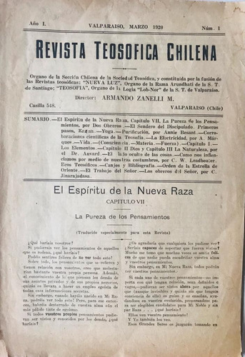 Revista Teosófica Chilena Zanelli 1920 Valparaiso
