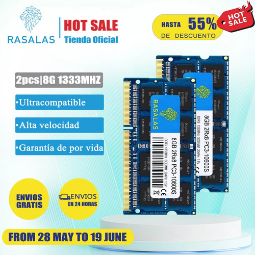 Memoria Ram Rasalas 16gb(2x8gb) Pc3-10600s Ddr3-1333mhz Para Ordenador Portátil Sodimm Gamer 1.5v
