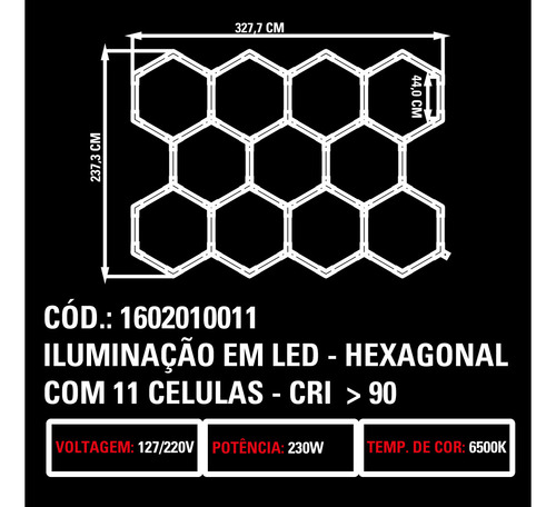 Luminaria Iluminação Colmeia Led 11 Células Sigma 110v/220v Estrutura Branco