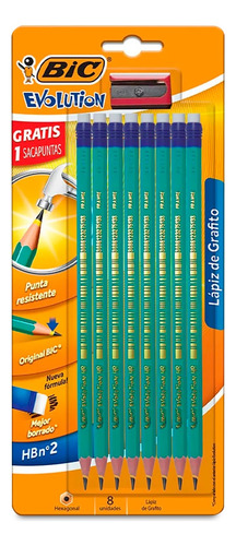Kit De Lápiz De Grafito Más Sacapuntas Bic Evoution Hb2 8pzs