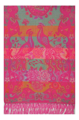 Souvenir México Rebozos Artesanales - Pavo Reales Color Colorín Paste 1