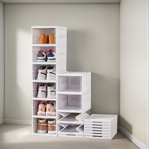 Zapatera Plegable Caja De Almacenamiento Acrílico 6 Niveles Blanco