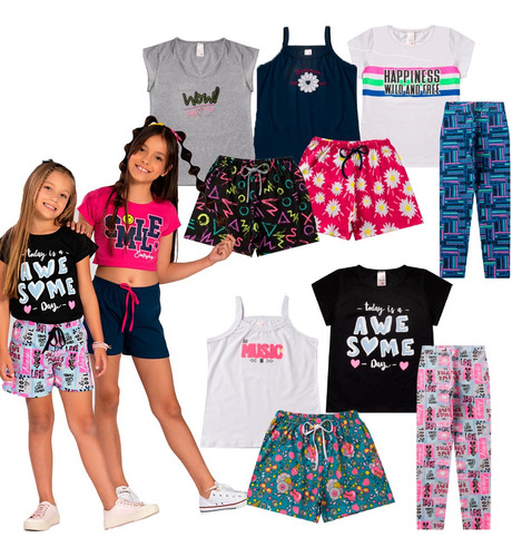 Kit 5 Cj 10 Peças Juvenil Roupa Verão 10 Ao 16 Cotton Menina