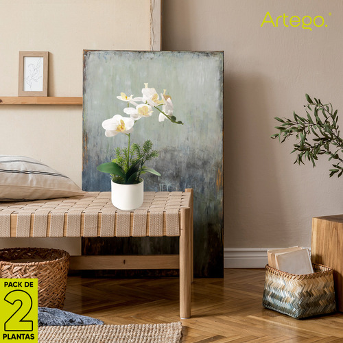 Planta Artificial Moderna Con Maceta Decorativa Real Style Orquídea Compacta Pack De 2 Unidades De 40cm De Alto Artego Para Hogar Sala Comercio Oficina