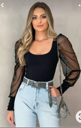 Body Mono Modal Viscosa Mangas Larga Princesa Tul Escote