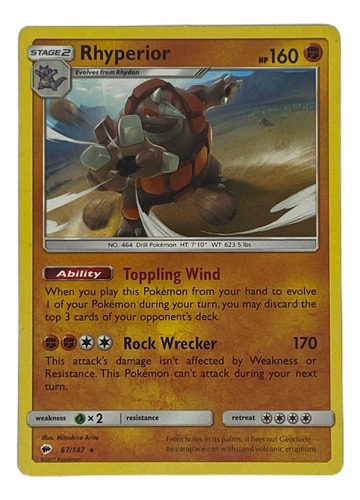 Rhyperior Carta Pokémon Original Tcg Inglés 67/147