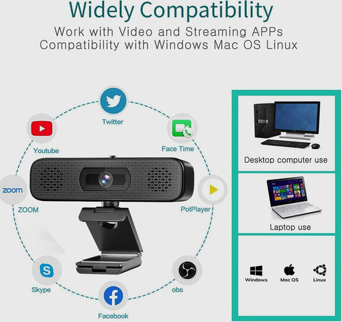 Cámara Web Hd 2k Con 2 Altavoces Y Micrófono Integrado Para