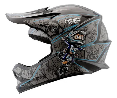 Casco Cross Kids Cartoon Racing Negro/azul Xs Moto Avenida