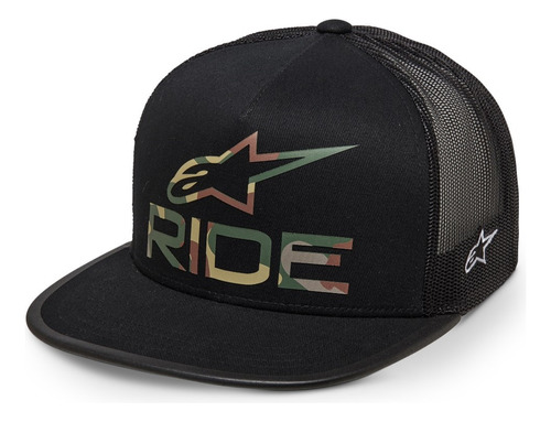 Boné Alpinestars Ride 4 Camuflado Regulagem Preto Aba Reta