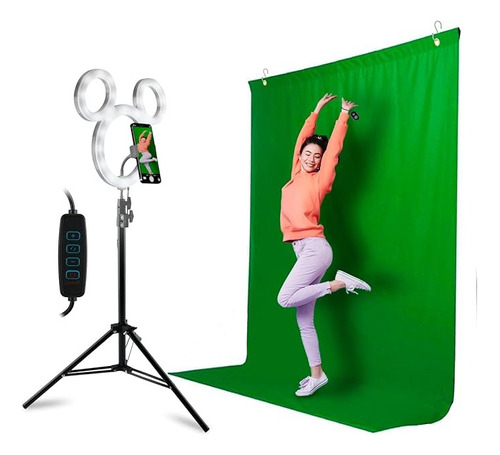 Kit Influencer Estudio Disney Chroma Key E Ring Light Mickey