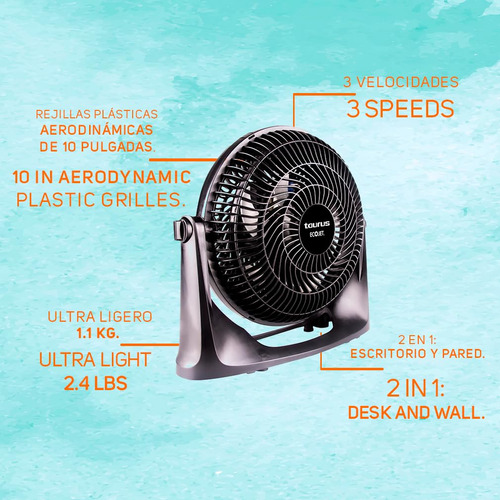 Taurus Oasis Ventilador De Escritorio 10 Pul. 2 En 1: