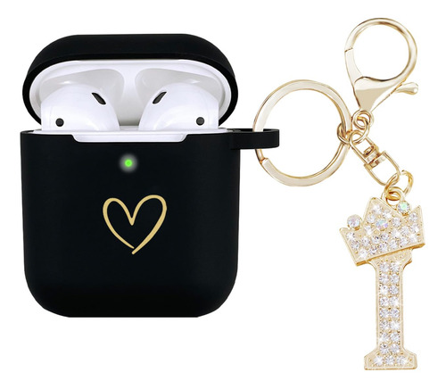 Funda Para AirPods 1 Y 2 Generacion Negro Llavero Letra I