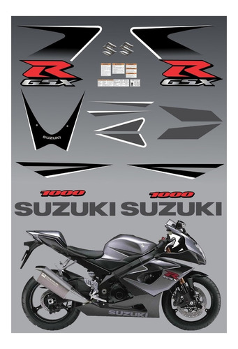 Kit Adesivos Emblemas Suzuki Srad Gsxr 1000 Gsx 1000r 2006 Cinza E Preta Ca-00647