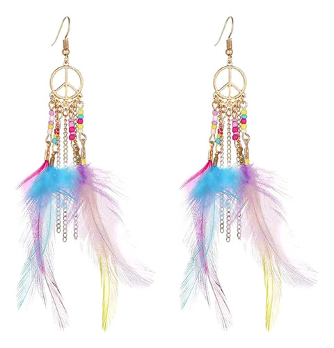 Para Pendientes De Plumas De Colores Para Mujer, Borlas,