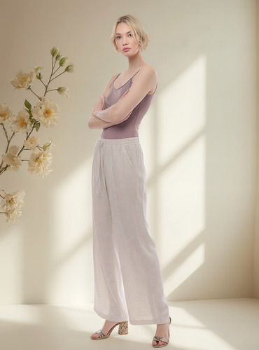 Pantalon Foley's Beige Elastico Bolsas Diagonales Mujer 1255