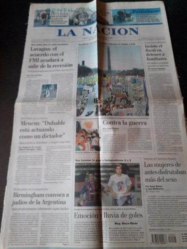 Tapa Diario La Nación 19 1 2003 Lavagna Economía Fmi Menem 