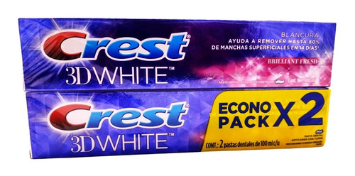 Crest Pack 2 Pasta Dental 3d White Anticaries Con Flúor 100m