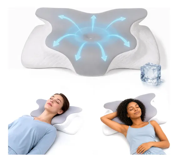 Travesseiro Cervical Ergonômico Travesseiro Dormir 65x45cm Branco-cinza