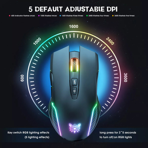 Mouse Gamer Inalambrico Onikuma 7 Botones 3600dpi Rgb Recarg