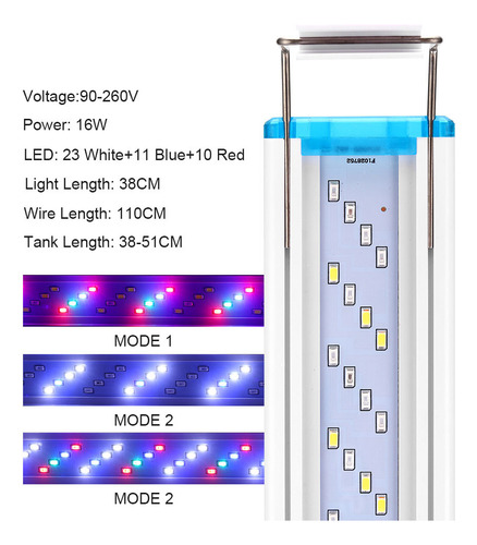 Luz Led Ultrafina Para Acuario, 8 W, Ajustable, 3 Modos De C