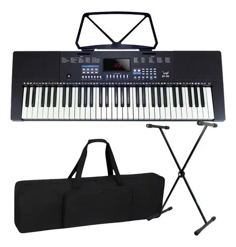 Kit Teclado Musical Estudante Iniciante 58 Capa Suporte