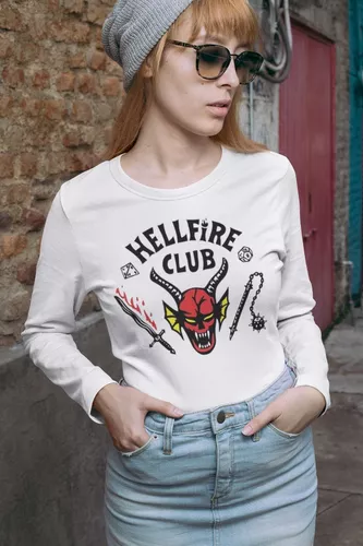 camiseta manga longa stranger things heel fire club