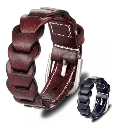 Pulseira Bracelete Couro Preto Marrom Country Cowboy Deep