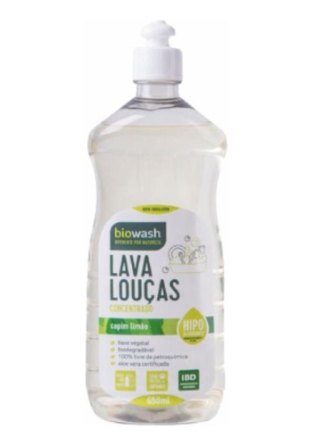 Kit 2 Detergente Lava Louças Capim Limão Biowash 650ml