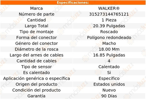 Sensor O2 Ox Toyota Prius 1.5l 4 Cil 01/03 Walker