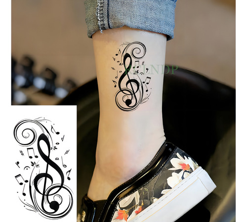 Tatuagem Temporária Clave De Sol Preta Musical Estilo