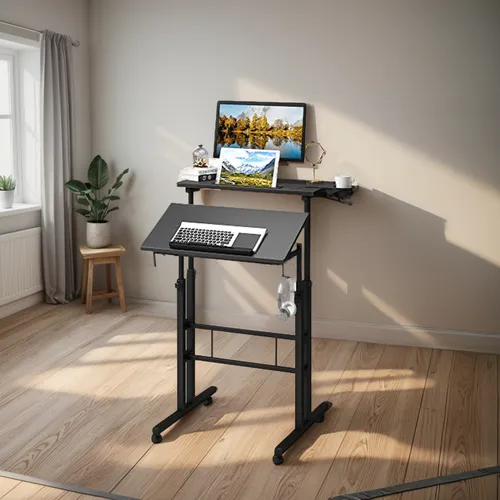 Mobile Standing Desk With Cup Holder, Stand Up Desk, ...
