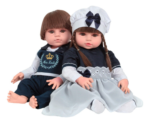 Gemêos Reborns Realistas Fofinhos Castanho + Kit Acessórios