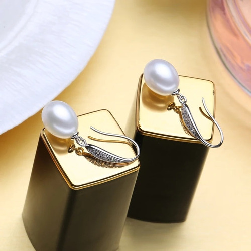 Imagen 4 de 5 de Aros Colgantes Perla Natural Y Plata Regalo Mujer Novias